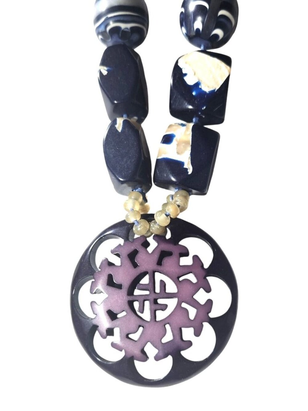 Chicos Necklace Blue White snowflake Beads Circular statement womens jewelry